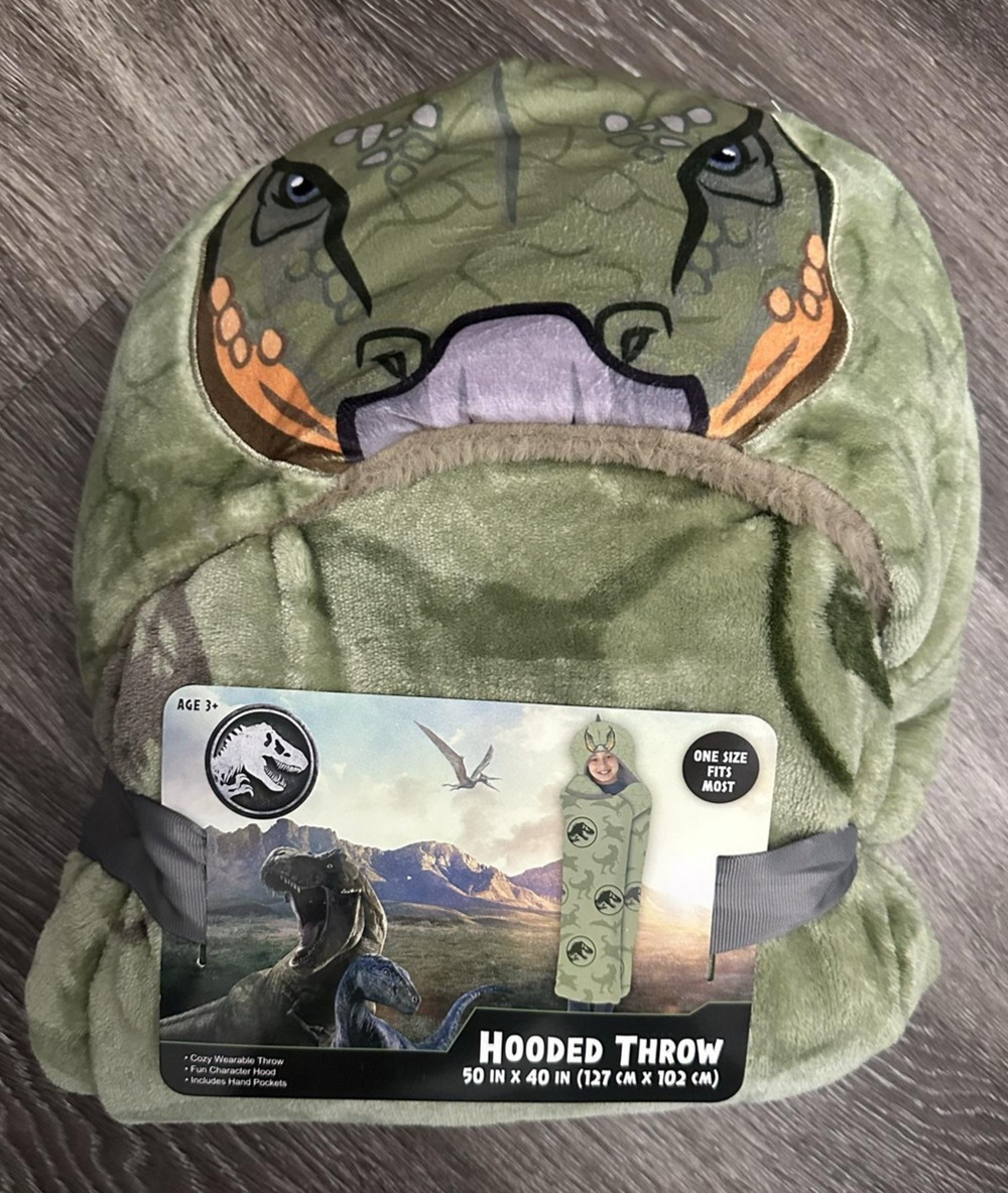 Jurassic World Hooded Throw Blanket 50x40 Kids Green Soft Plush Dinosaur New